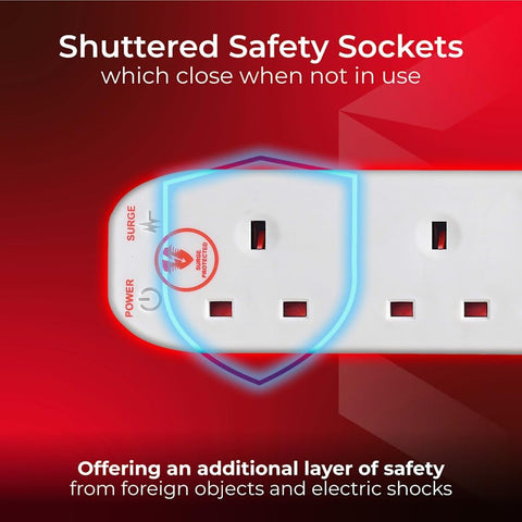 Masterplug Six Socket Extension Lead, 2 Metre Cable, Surge Protection, Power and Surge LED Indicators, Unswitched, 6 Way Plug Extension Cable, Power Strip, White, 13A, 6G, 2m, SRG62N