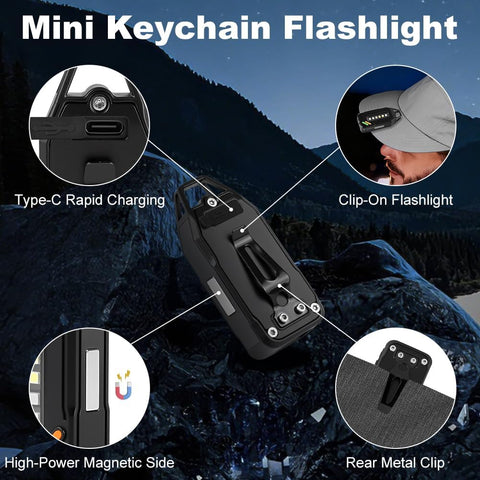 FLINTRONIC USB-C RECHARGEABLE MINI EDC TORCH WITH COB WORK LIGHT, MAGNETIC BASE & BUCKLE CLIP – SUPER BRIGHT COMPACT FLASHLIGHT FOR CAMPING, HIKING, EMERGENCY, WORKSHOP & REPAIR (BLACK)