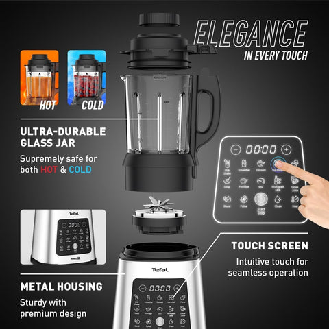 Blender & Soup Maker 2L – Perfectmix Cook with 10 Auto Programs, Smoothie Maker, Glass Jug, Removable Blades, Cleaning Brush