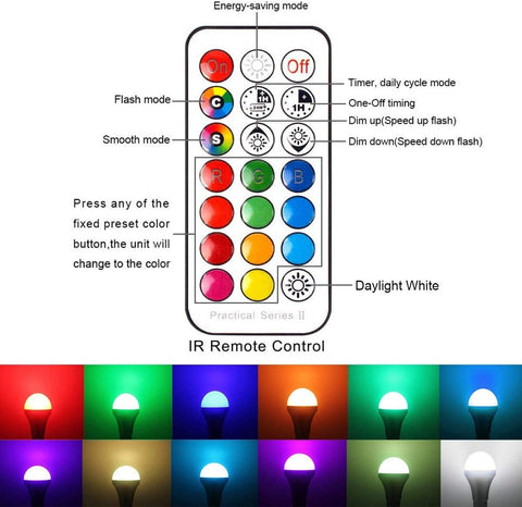 Colour Changing B22 RGBW LED Light Bulb 10W with Remote 2 Pack