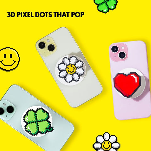 3D Pixel Art MagSafe Phone Grip & Stand – Yummy Smile Emoji White