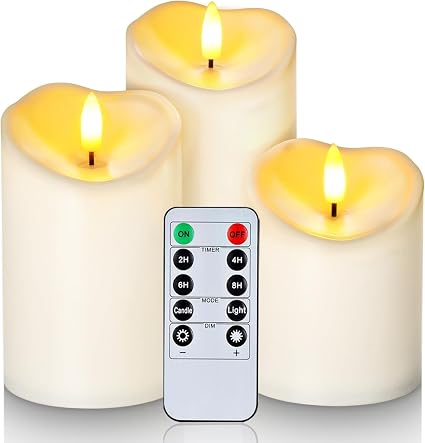 3 Pack Orange Flameless LED Candles with Remote – Waterproof Flickering Pillar Candles for Autumn, Halloween & Outdoor Décor