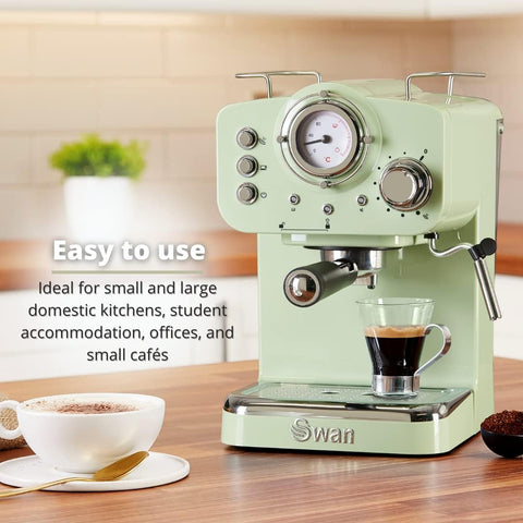 Retro Espresso Coffee Machine with Milk Frother, 15 Bar Pump Pressure, Steam Control, 1.2L Detachable Water Tank, Self-Priming System, ESE Pod Compatible, 1100W –Retro Green