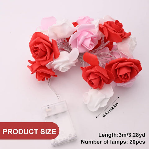 Rose Flower String Lights 3M with 20 LEDs – Battery Powered Fairy Lights for Romantic Decor
