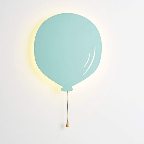Mint Green Metal Balloon Wall Light – 32cm Battery Operated Warm White LED Night Light for Kids' Bedrooms or Nurseries – Indoor