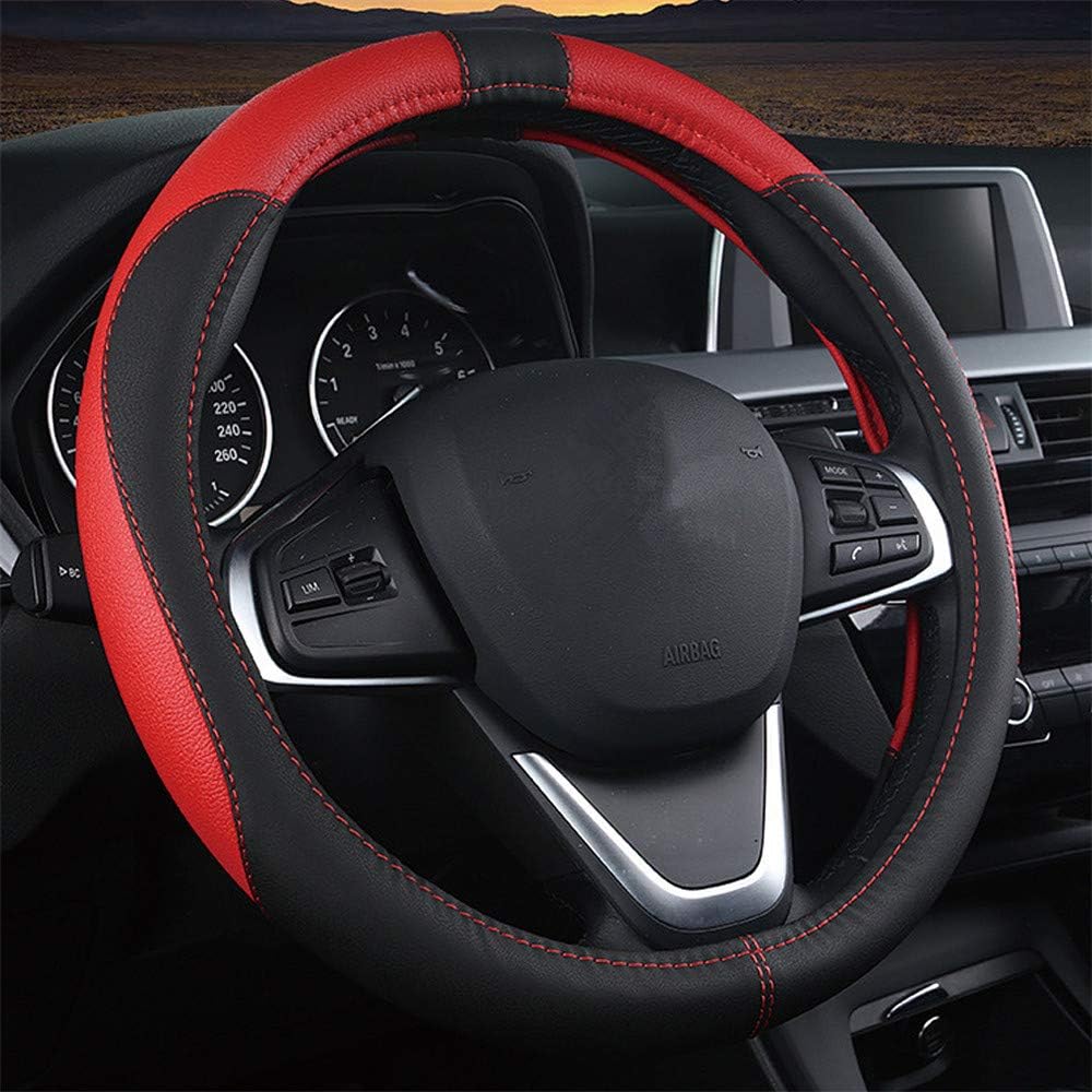 Leather Car Steering Wheel Cover 15 Inch – Black Red