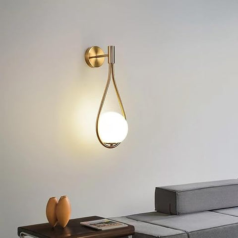 Modern Golden Bronze Wall Sconce - Water Drop Design Glass Globe Light