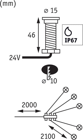Paulmann 93694 Outdoor Plug & Shine recessed Lighting Extension Set MicroPen II 5x0.22W IP67 3000K Stainless Steel, Silver