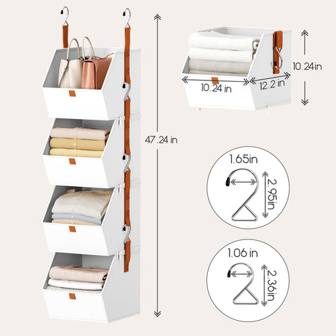 4-Tier Hanging Wardrobe Storage Organiser – Detachable Fabric Storage Bins with 8 Hooks for Clothes, Shoes & Accessories – Make Every Inch of Your Wardrobe Work Harder