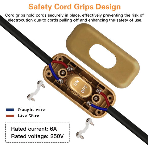 Helunsi Inline Switch 2 Pcs, Lamp Cord Button Torpedo Switch, Light Brown Rated 6A 250V ON OFF Electrical Wire Appliance Rocker Switches, Repair Replacement Control Power Cable Plug Desk Table Light