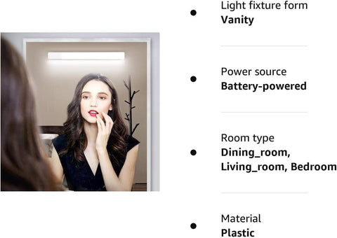 Vanity Mirror Light, 6000K USB Rechargeable Dimmable Cordless Makeup Light for Bedroom, Bathroom, Dressing Table Mirror