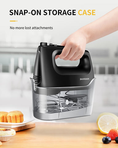 400W Electric Hand Mixer with 6 Speed & Turbo – All-Copper Motor Hand Whisk, Snap-On Storage Case, 5 Stainless Steel Attachments