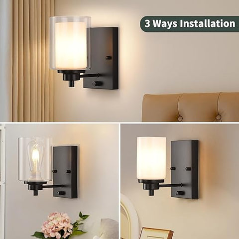 Pack of 2 Industrial Dimmable Wall Sconce - Matte Black with Rotary Dimmer Switch