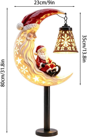 Solar Christmas Stakes - LED Hollow Moon & Santa Figurine Decor, Warm