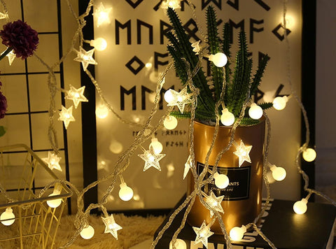 Star Fairy Lights 3M 20 LED Battery Powered String Lights, Warm White Two Mode Decorative Lights for Indoor Outdoor, Party, Birthday, Valentine’s Day, Halloween and Christmas Decorations, Flexible Copper Wire, IP44 Waterproof