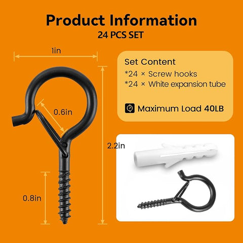 TAIHUIMY Screw Hooks for Outdoor String Lights – 24 Pack Q-Hanger Hooks with Safety Buckle for Christmas Lights, Plants & Hanging Decorations – Keep Every Hanging Detail Secure