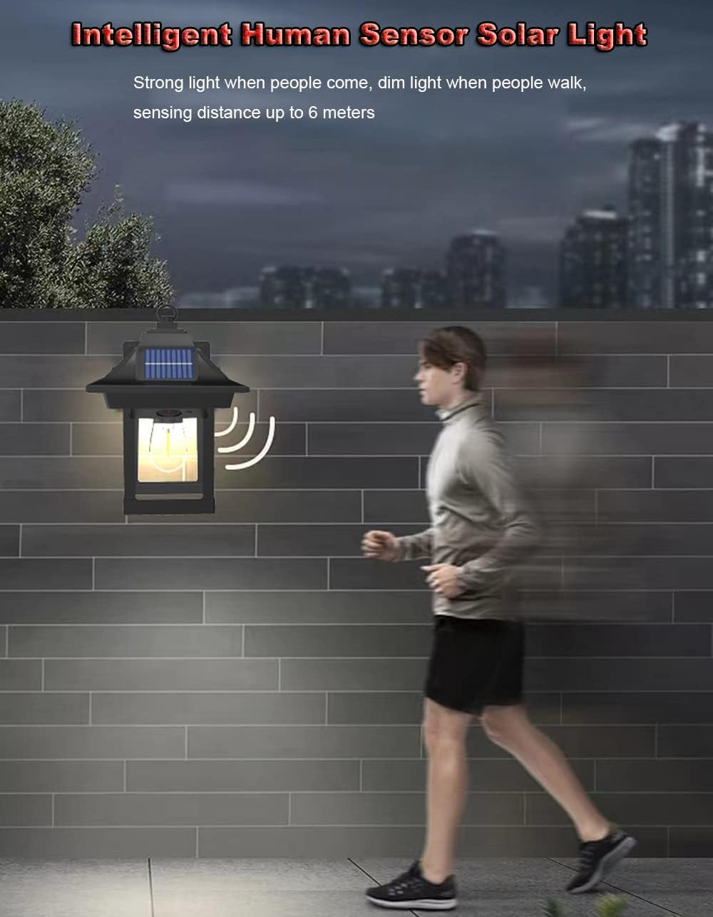 Jorunhe Solar Lights Outdoor Garden 2 Pack LED Solar Wall Lights Motion Sensor with 3 Lighting Modes, IP65 Waterproof Solar Powered Wall Lights for Patio, Fence, Yard, Pathway, Garden, Front Door