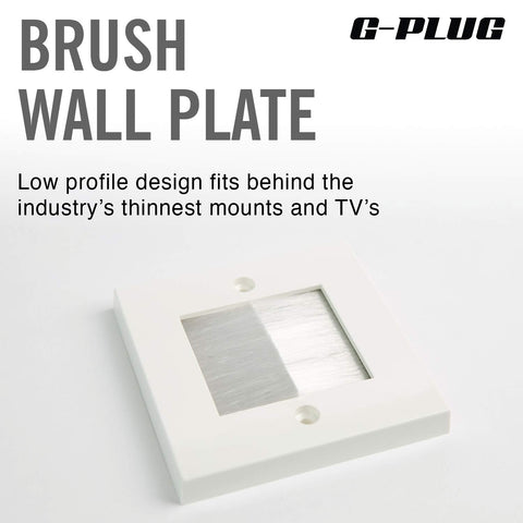 G-PLUG Cable Pass Through Wall Plate Faceplate with Brush – White Single Gang Cover for HDMI, TV, Ethernet, Speaker Wires – Easy to Install, Clean Cable Management Solution