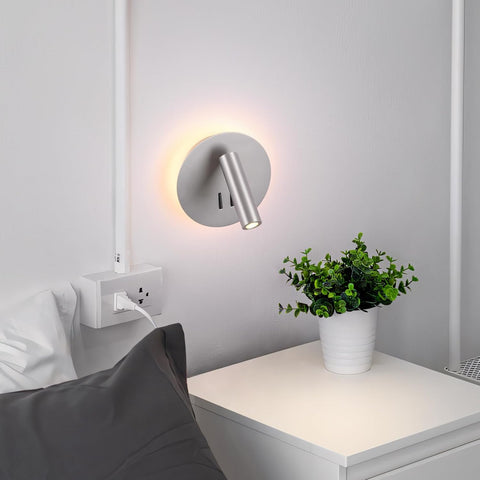DAWALIGHT Adjustable LED Bedside Wall Lights 2-in-1 Silver