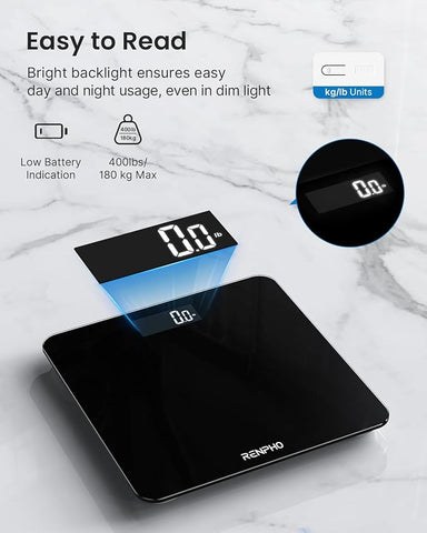 Core 1S Digital Bathroom Scales – High Precision Body Weight Scale with LED Display, Step-On, Accurate Measurements in Kg/Lb/Stone