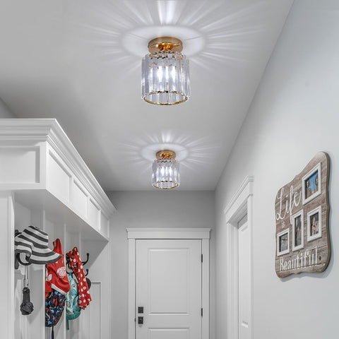 Modern Gold Crystal Flush Mount Ceiling Light Fixture for Home