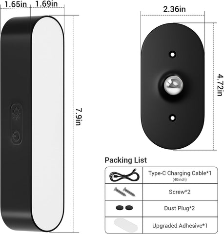 Black Wall Lights, Rechargeable Battery Operated Wall Sconces for Bedroom, LED Wireless USB Wall Lamps Indoor for Bedside, 5 Modes Stick on Magnetic Wall Light for Picture, 2 Pack