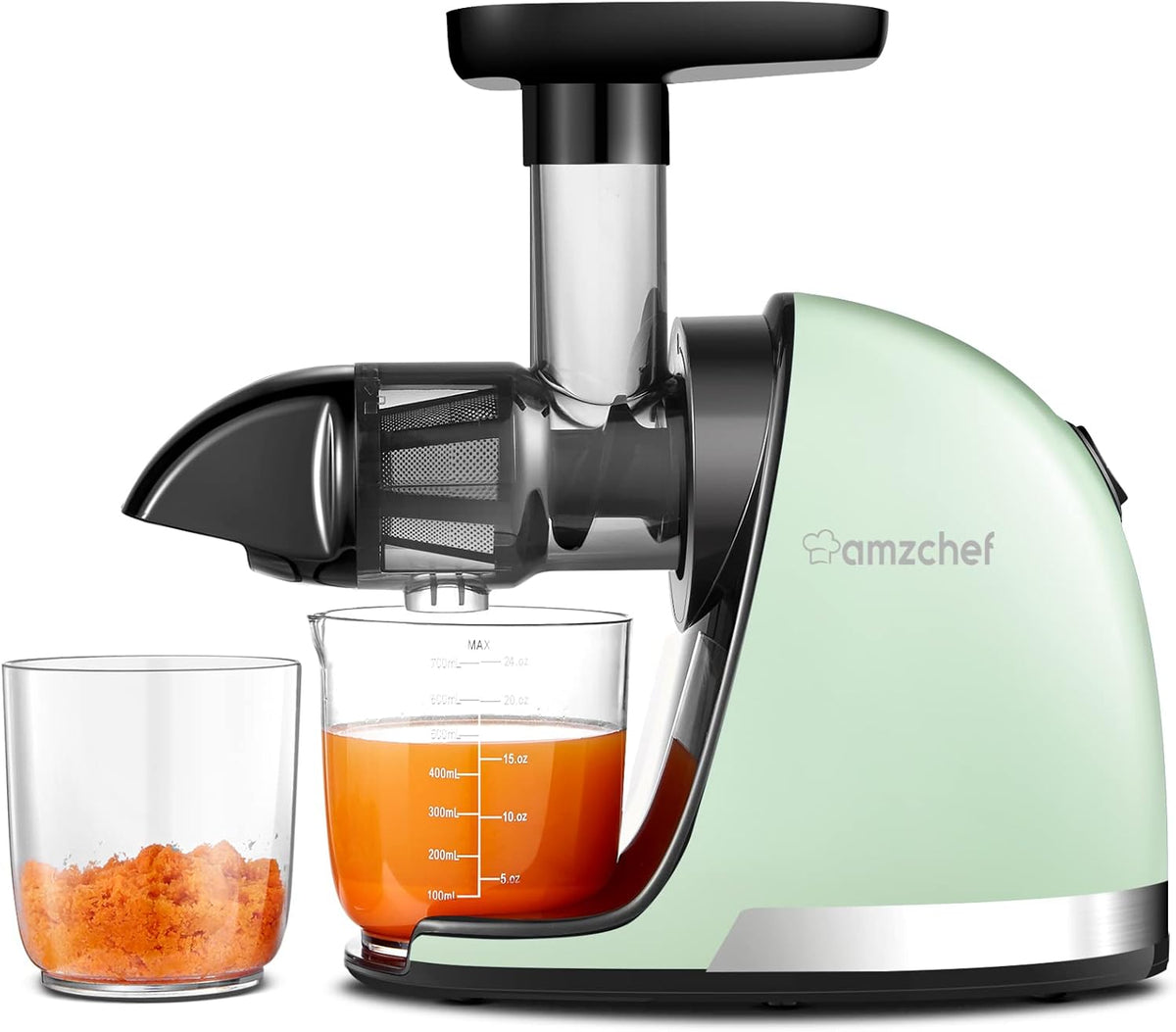 Cold Press Slow Juicer Machine – Masticating Juicer for Whole Fruits & Vegetables – BPA Free Extractor with 2 Cups & Brush – Black