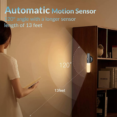 Automatic motion sensor light with a woman using a smartphone in a room setting