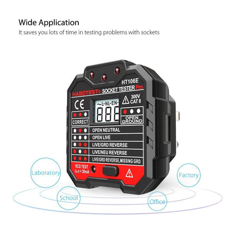 QUILLE Socket Tester Mains Outlet Tester with LCD Display Neutral Live Earth Wire Testing RCD Test - UK Plug