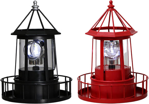Solar Lighthouse Lamp Auto 360° Rotation Lighthouse Light Waterproof Decorative Metal Solar Garden Lights for Balconies Garden Decorations 5.9x8.3 Inch Red, Pathway Lighting