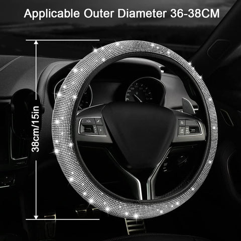 Silver Bling Crystal Steering Wheel Cover – Universal 36-38cm Fit