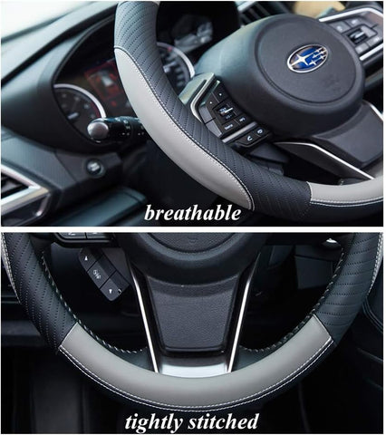 Car Steering Wheel Cover Leather - Soft Microfiber, Anti-Slip, Gray