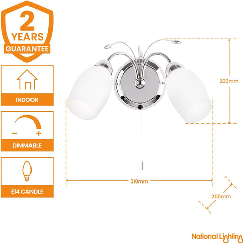 Albert Chrome Twin Wall Light with Pull Cord