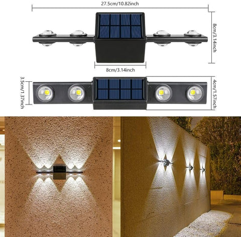 SOLARI Pack of 2 Solar Wall Lights Outdoor Split Design 8 LED Polysilicon Warm White Solar IP65 Light. Outdoor Daylight Sensor Garden/House Wall, Staircase, Fence Light. Dusk to Dawn Auto On/Off.