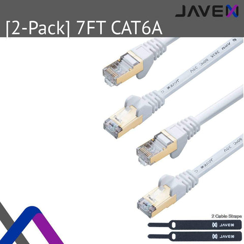 JAVEX CAT7/CAT6A RJ45 S/STP 10Gbps Shielded Ethernet Patch Cable White 1.5M 7FT 2-Pack UL Listed High Speed Network LAN Cord for Router PC Gaming