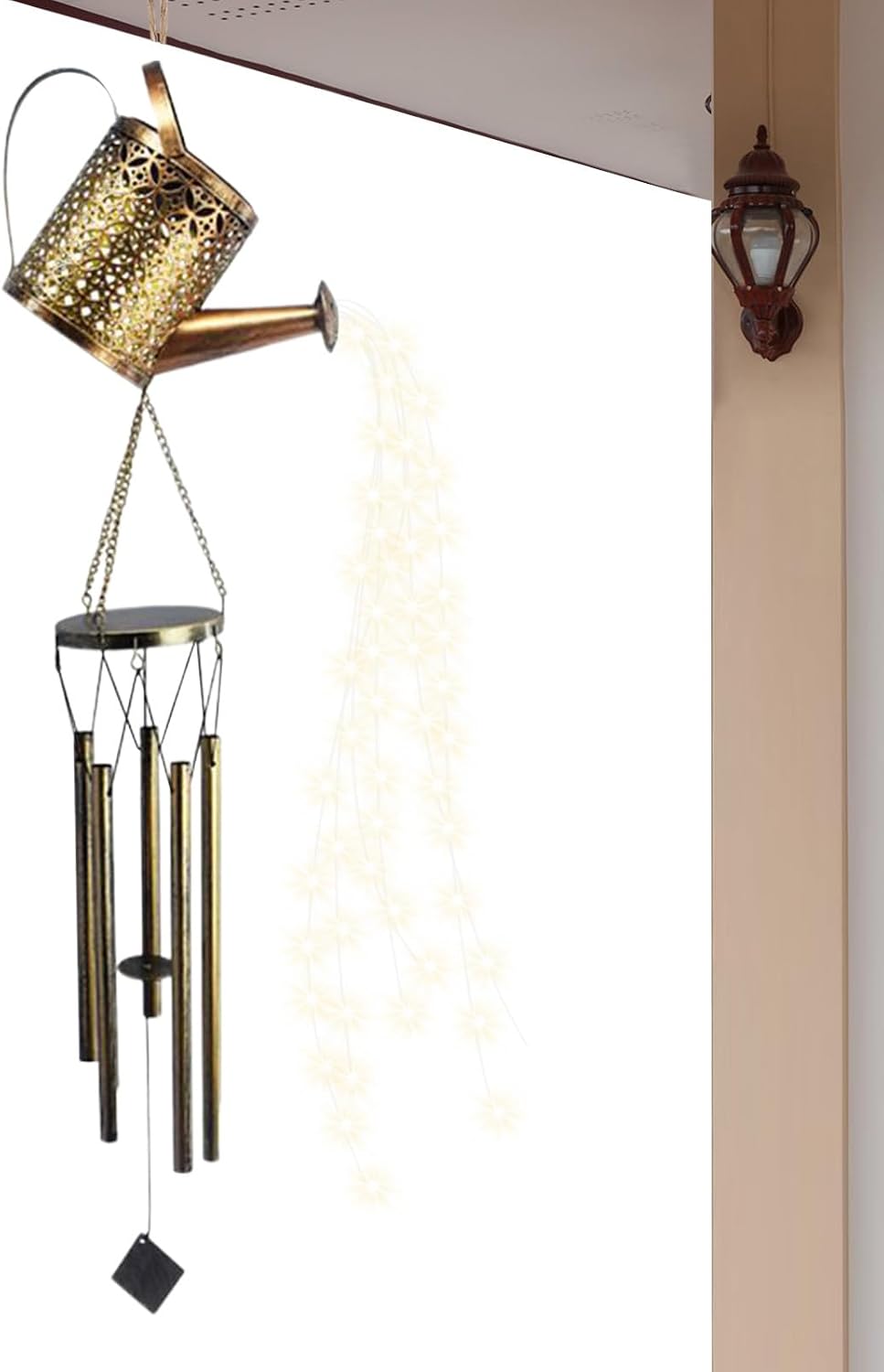 Solar Watering Can Garden Lights Retro Kettle Shape Iron Decor with Chime