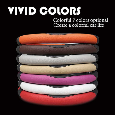 Leather Car Steering Wheel Cover 15 Inch Breathable Anti-Slip Protector