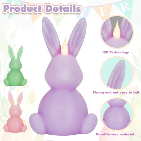 Easter Bunny Flameless LED Candles Set of 3, Real Wax Carved Scented Bunny Shape Decorative Candles for Home Table Centerpiece