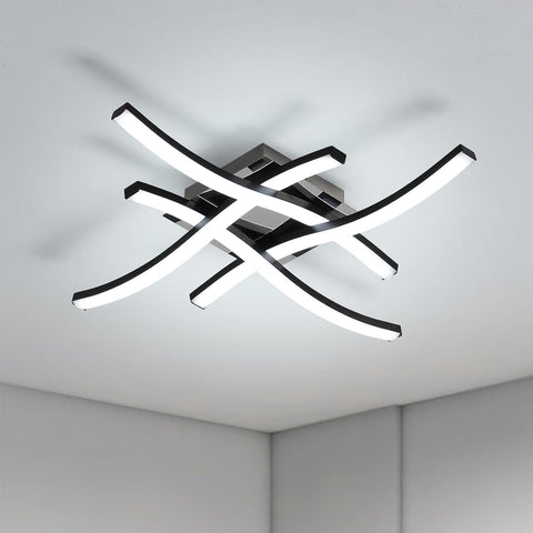LED Ceiling Light 24W Modern Curved Chandelier with 4 LED Boards 6500K Cold White Light, Semi-Flush Mount for Bedroom, Living Room, Kitchen