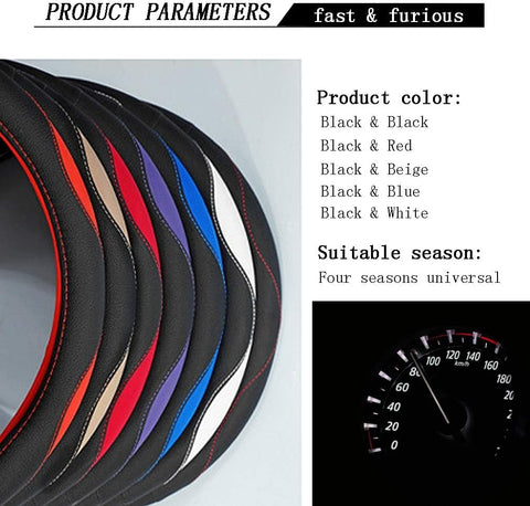Leather Car Steering Wheel Cover 15 Inch – Black Blue