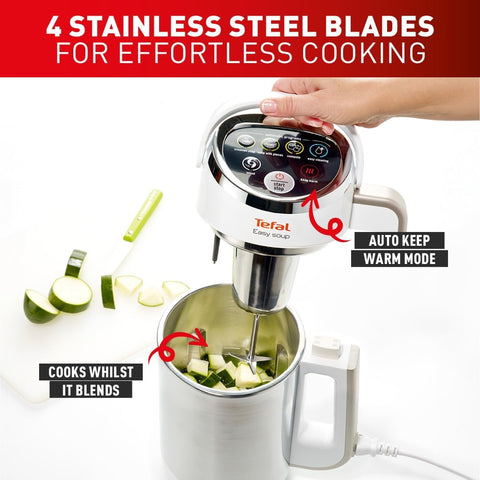 Tefal Easy Soup & Smoothie Maker 1.2L – 5 Programs, Auto Clean, 1000W, Digital Control, Stainless Steel Jug