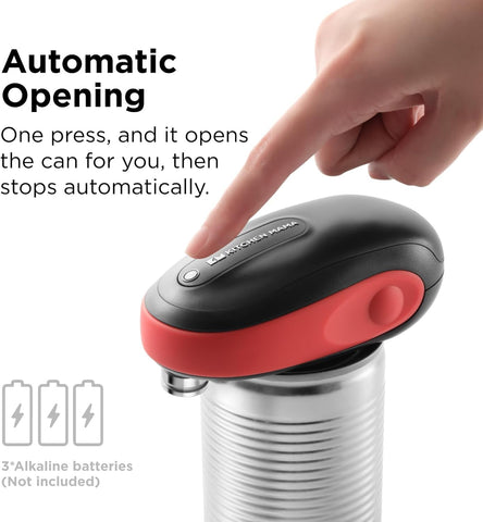 Kitchen Mama One-to-Go Electric Can Opener – One-Touch, Auto Detect & Stop, Smooth Edge, Lid Lift, Battery Operated (Red)
