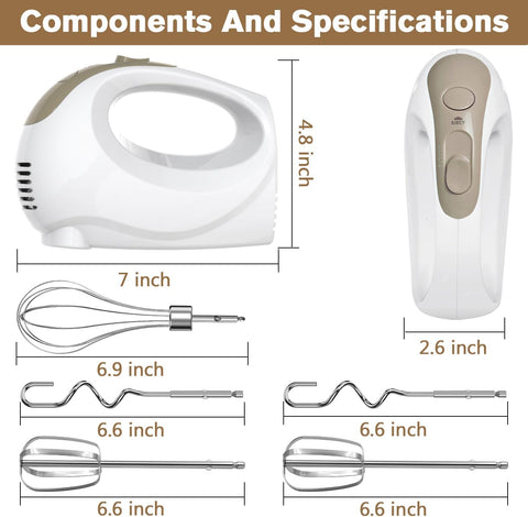 Hand Electric Mixer 180W – 5-Speed Handheld Beater with Turbo, Eject Button & 5 Stainless Steel Attachments for Baking, Cake & Dough