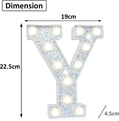 LED Marquee Letter Lights, Light Up Silver Letters for Bedroom Glitter Gifts for Teenage Girls Alphabet Letter Sign Battery Powered Night Light Birthday Party Wedding Home Decoration, Silver Letter Y