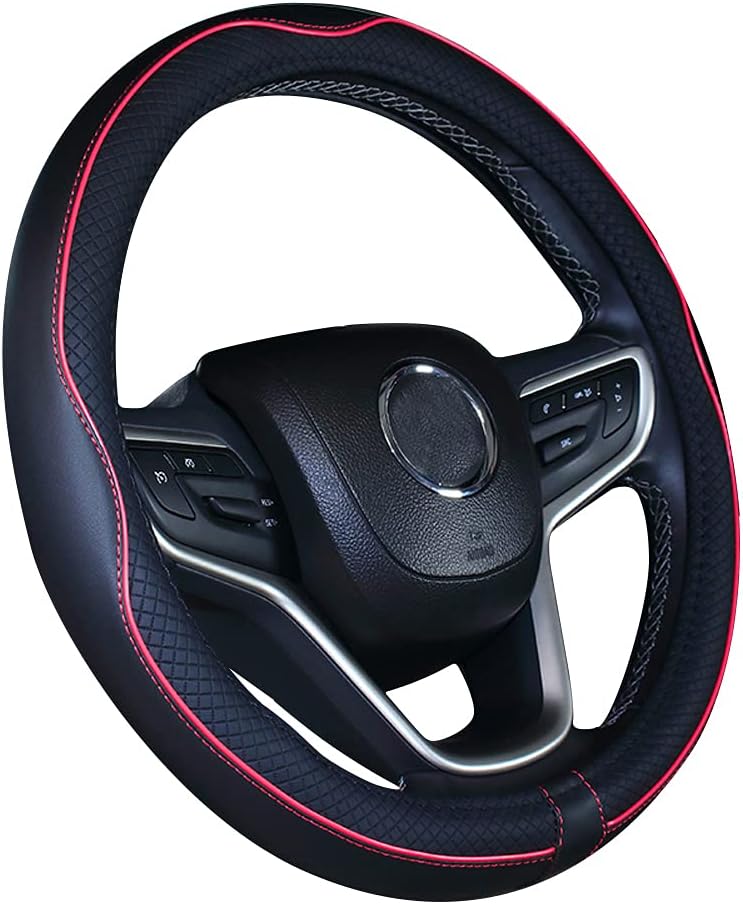Microfiber Leather Car Steering Wheel Cover 15 inch – Black Red