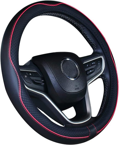 Microfiber Leather Car Steering Wheel Cover 15 inch – Black Red