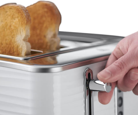 Inspire 4 Slice Toaster 1800W White Textured High Gloss with Wide Slots, Lift & Look, 6 Browning Levels, Frozen Reheat Cancel