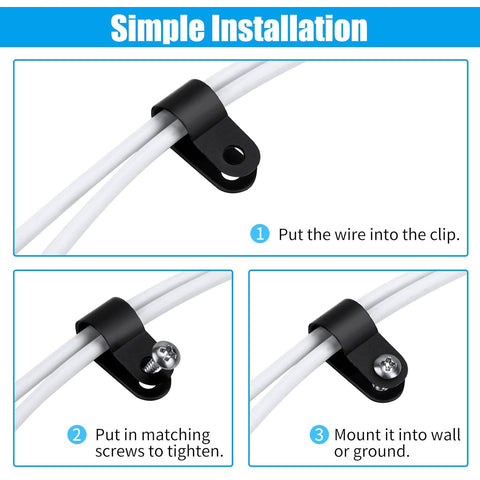 Aroidful 100pcs R Type Nylon Cable Clips,3/8inch Black Cable Cleats,Cable Tidy Clips,P Clips with Stainless Steel Screws,Cable Clips Outdoor for Home and Office