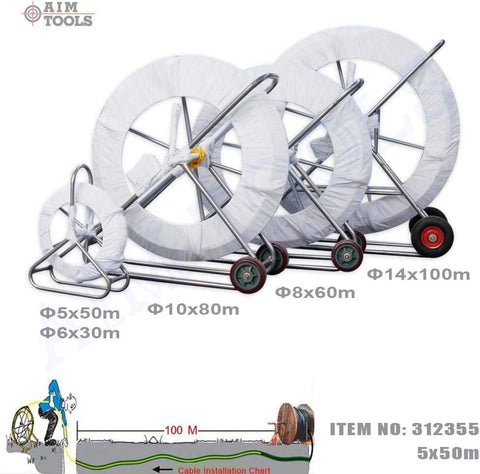 KATSU 6mm x 30M Fiberglass Duct Rodder with Steel Stand & Brake – Electric Cable Pulling Fish Tape Tool 312363 UK Compact Conduit Installation System
