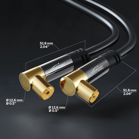 KabelDirekt – 4K TV Aerial Cable, Coaxial Cable, 90° Angled – 1.5m – Digital & Analogue – Available in 0.5-20m (Angled Plug/Socket, DVB-C/DVB-T/DVB-S, black)